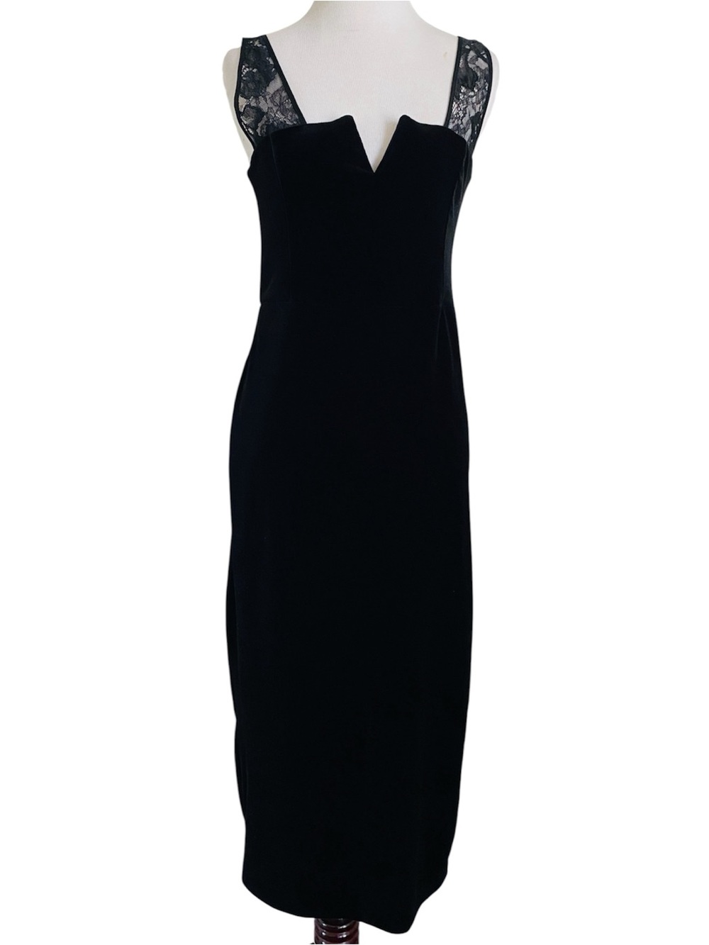 Express Y2K Black Velvet Sheath Column Dress Lace Whimsigoth Romantic Goth Sm